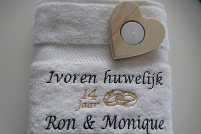 Ivoren huwelijk cadeau | 14 jaar getrouwd - Gepersonaliseerd Cadeau - In-house Geborduurd