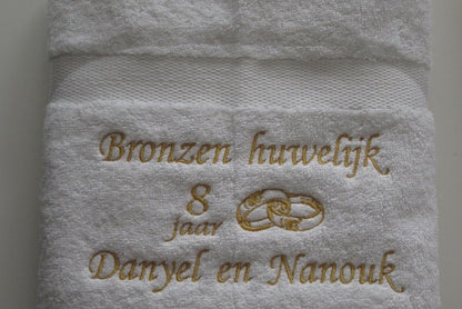 Bronzen huwelijk cadeau | 8 jaar getrouwd - Gepersonaliseerd Cadeau - In-house Geborduurd