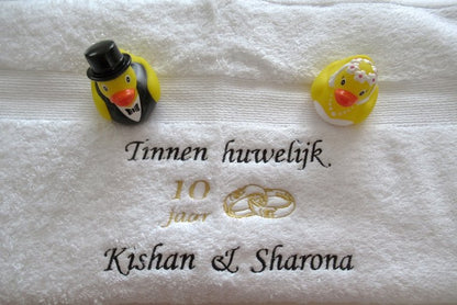 Tinnen huwelijk cadeau | 10 jaar getrouwd - Gepersonaliseerd Cadeau - In-house Geborduurd