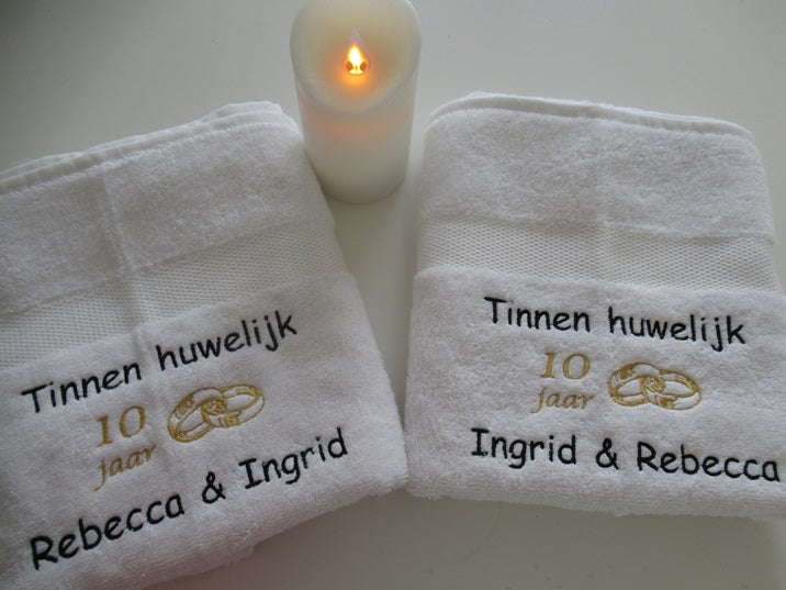 Tinnen huwelijk cadeau | 10 jaar getrouwd - Gepersonaliseerd Cadeau - In-house Geborduurd