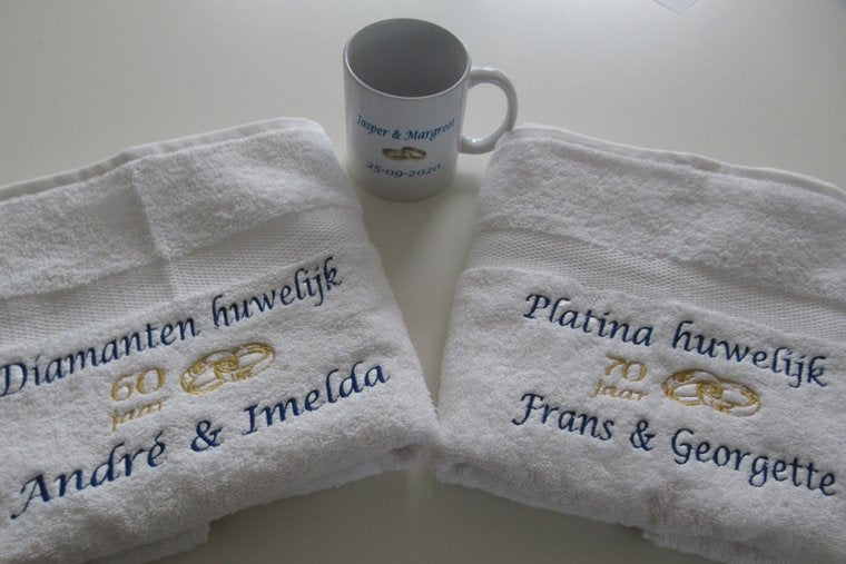 Platina huwelijk cadeau | 70 jaar getrouwd - Gepersonaliseerd Cadeau - Geborduurd