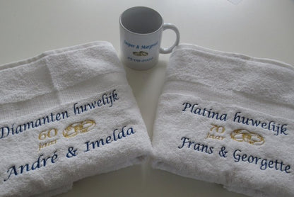 Platina huwelijk cadeau | 70 jaar getrouwd - Gepersonaliseerd Cadeau - Geborduurd