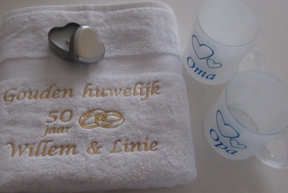 Gouden huwelijk cadeau | 50 jaar getrouwd - Gepersonaliseerd Cadeau - In-house Geborduurd