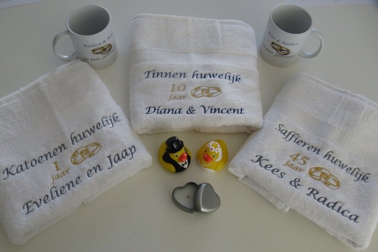 Tinnen huwelijk cadeau | 10 jaar getrouwd - Gepersonaliseerd Cadeau - In-house Geborduurd