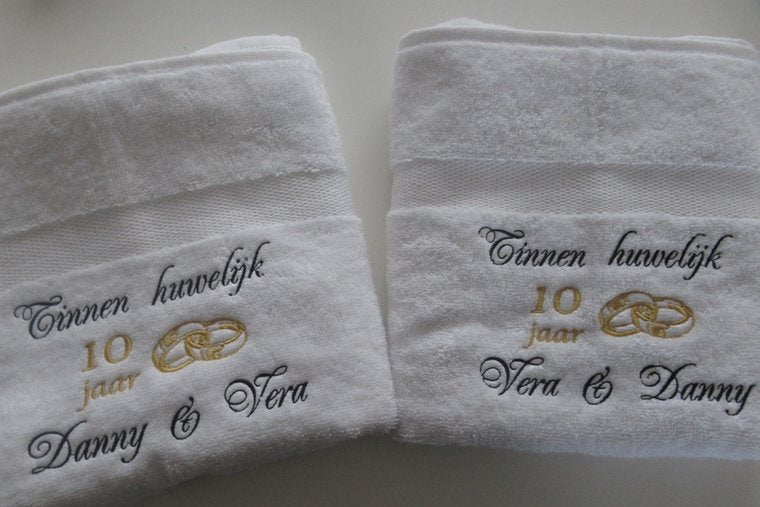 Tinnen huwelijk cadeau | 10 jaar getrouwd - Gepersonaliseerd Cadeau - In-house Geborduurd