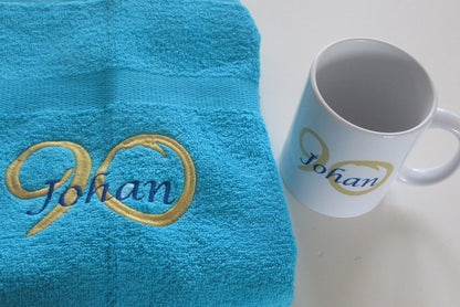 90 jaar kado met naam en leeftijd - Gepersonaliseerd Cadeau - Geborduurd