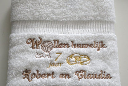 Wollen huwelijk cadeau | 7 jaar getrouwd - Gepersonaliseerd Cadeau - In-house Geborduurd