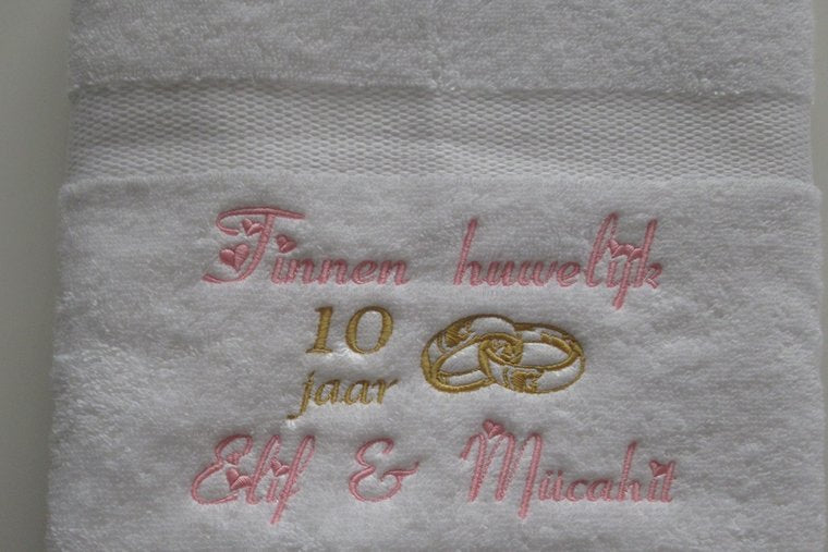 Tinnen huwelijk cadeau | 10 jaar getrouwd - Gepersonaliseerd Cadeau - In-house Geborduurd
