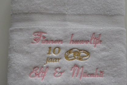 Tinnen huwelijk cadeau | 10 jaar getrouwd - Gepersonaliseerd Cadeau - In-house Geborduurd