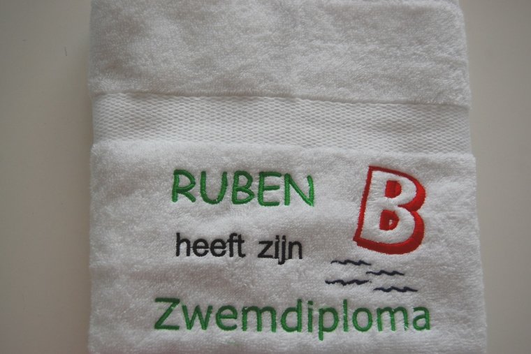 Afzwemmen diploma B cadeau| Borduurkado.nl