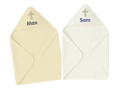 Baby  doop cadeau badcape met naam en heilig kruis, christelijk doopcadeau 