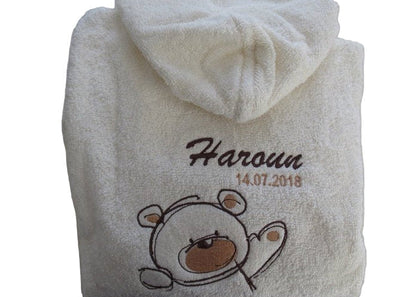Badjas met eigen afbeelding of geboortekaartje - Gepersonaliseerd Cadeau - In-house Geborduurd