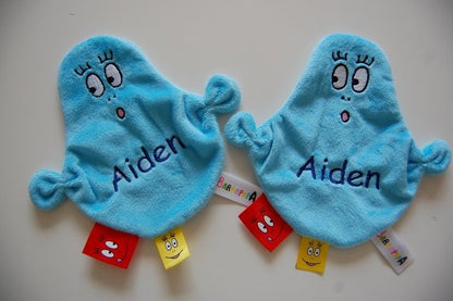 Barbapapa knuffeldoek met naam | Roze of blauwe Blauw - Gepersonaliseerd Cadeau - In-house Geborduurd