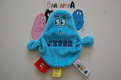 Barbapapa knuffeldoek met naam | Roze of blauwe Blauw - Gepersonaliseerd Cadeau - In-house Geborduurd