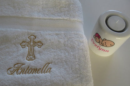 Christelijk doop cadeau met naam en kruis
