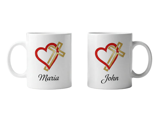 Christelijke  cadeau mok met naam, heilig cadeau en hart en religieus geschenk.