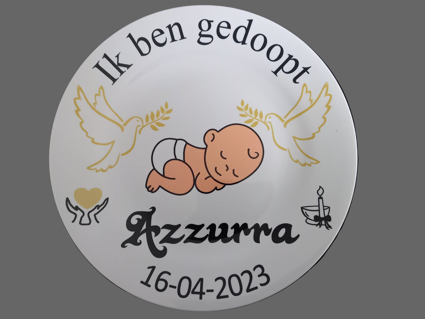Doopfeest geschenk met naam en  religieus afbeeldingen