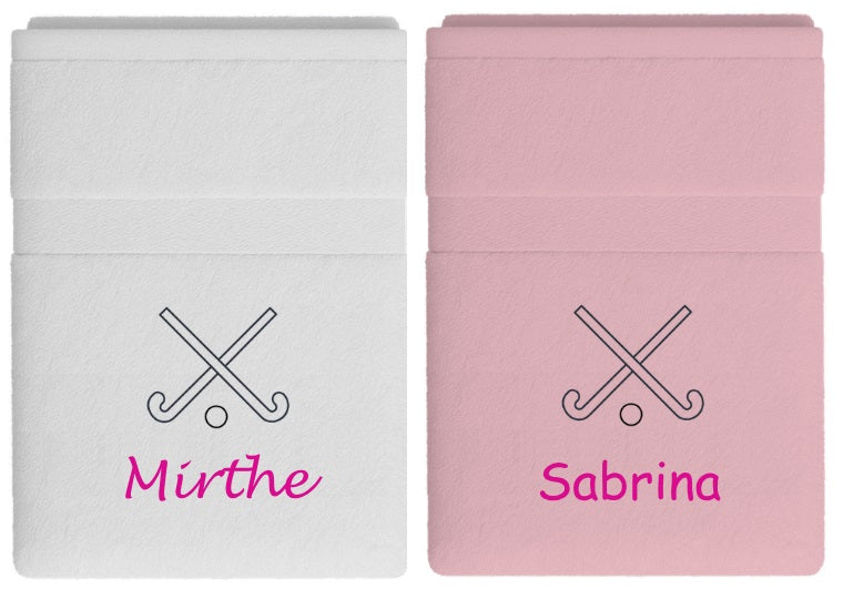 Hockey handdoek met naam en sticks geborduurd| Gepersonaliseerd Cadeau | Borduurkado