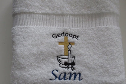 Handdoek  Christelijk doopcadeau met  naam