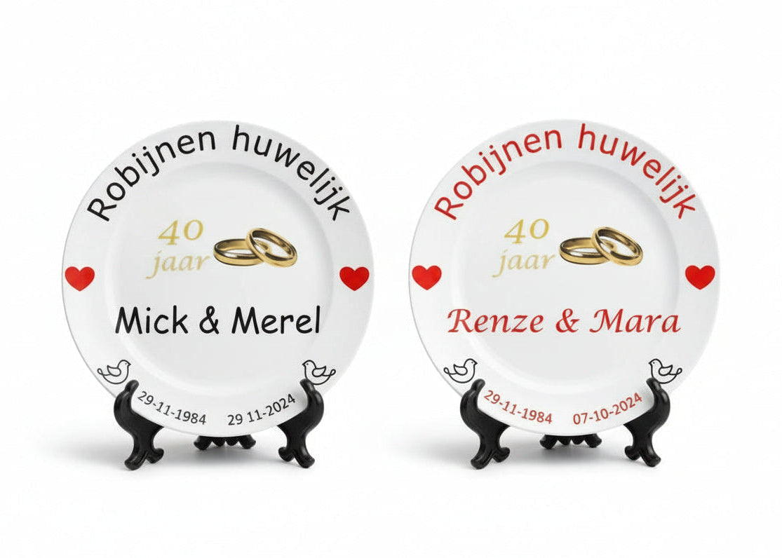 40 jaar Trouwdag cadeau Robijnen huwelijk Rood - Gepersonaliseerd Cadeau - In-house Geborduurd