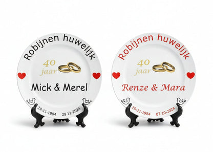 40 jaar Trouwdag cadeau Robijnen huwelijk Rood - Gepersonaliseerd Cadeau - In-house Geborduurd