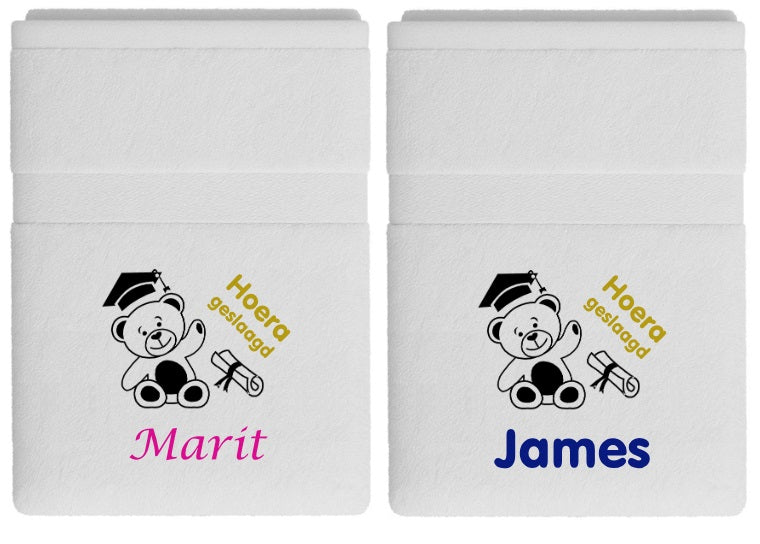 Hoera geslaagd cadeau met naam en beer