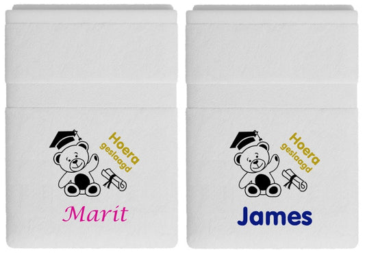 Hoera geslaagd cadeau met naam en beer