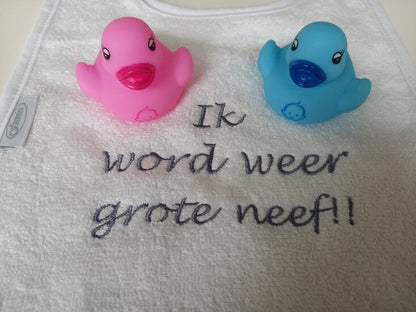 Slabber met eigen bedachte tekst. Slab Ik word weer grote neef!