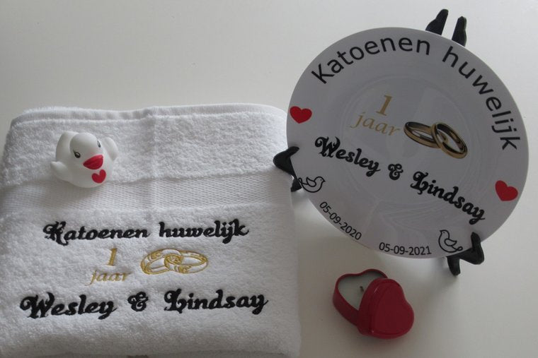 Jubileum katoenen huwelijk met naam en trouwdatum €15.99