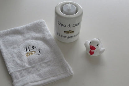 Kaarsenhouder Opa & Oma - Gepersonaliseerd Cadeau - In-house Geborduurd