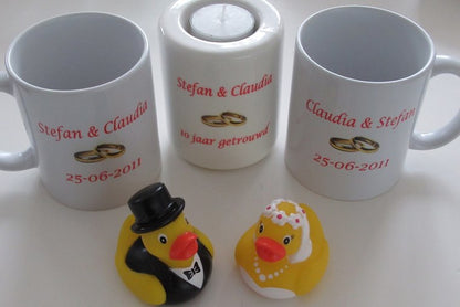 Koffiemok Jubileum met Namen – Gepersonaliseerd Huwelijkscadeau - Gepersonaliseerd Cadeau - In-house Geborduurd