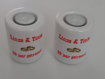 Jubileum Kaarsenhouder met Namen – Gepersonaliseerd - Gepersonaliseerd Cadeau - In-house Geborduurd