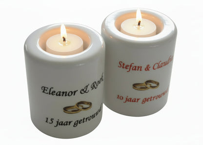 Jubileum Kaarsenhouder met Namen – Gepersonaliseerd - Gepersonaliseerd Cadeau - In-house Geborduurd
