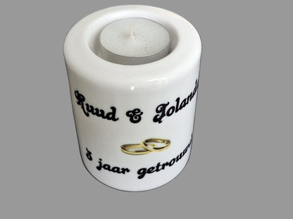 Jubileum Kaarsenhouder met Namen – Gepersonaliseerd - Gepersonaliseerd Cadeau - In-house Geborduurd