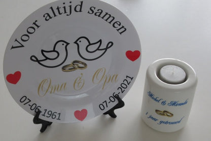 Jubileum Kaarsenhouder met Namen – Gepersonaliseerd - Gepersonaliseerd Cadeau - In-house Geborduurd
