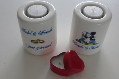 Kaarsenhouder Voor altijd samen - Gepersonaliseerd Cadeau - In-house Geborduurd