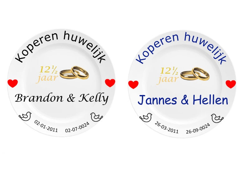Koperen trouw cadeau met namen