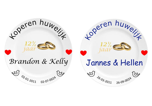 Koperen trouw cadeau met namen