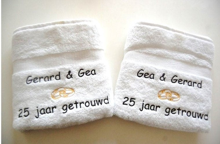 25 jaar getrouwd cadeau| Set badlakens| Gepersonaliseerd Cadeau 