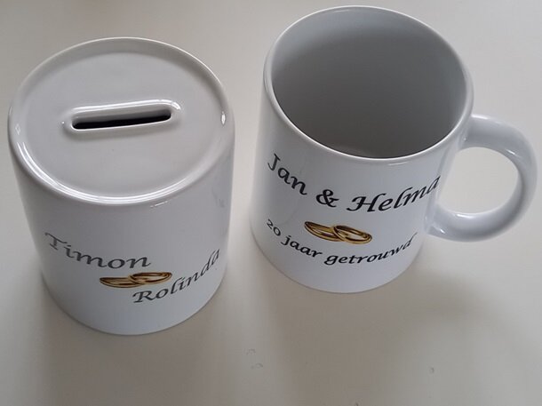 Mok jubileum kado 20 jaar getrouwd met namen en mokken