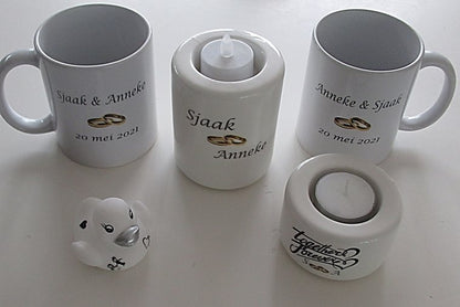 Kaarsenhouder met Namen en Ringen - Gepersonaliseerd Cadeau - In-house Geborduurd