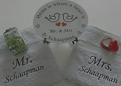 Mr en Mrs  huwelijkscadeau met naam. 