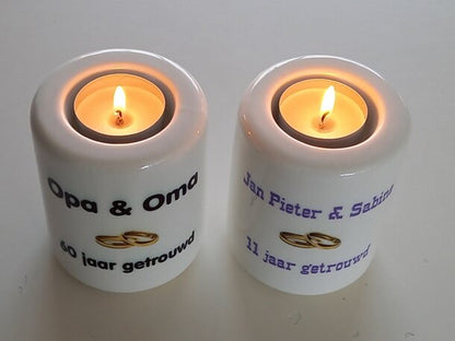 Kaarsenhouder Opa & Oma - Gepersonaliseerd Cadeau - In-house Geborduurd