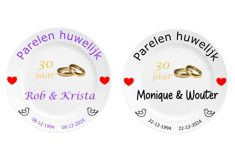 Parelen trouw cadeau met namen