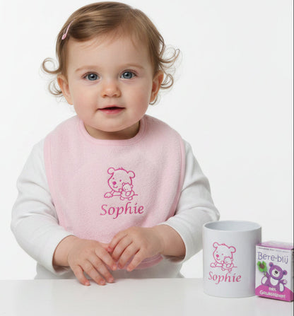 Roze slabber met naam en afbeelding