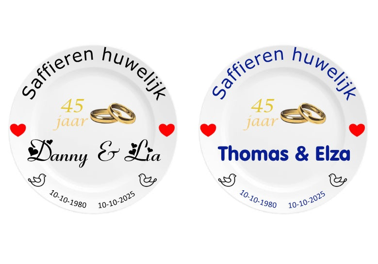 Saffieren trouw cadeau met namen