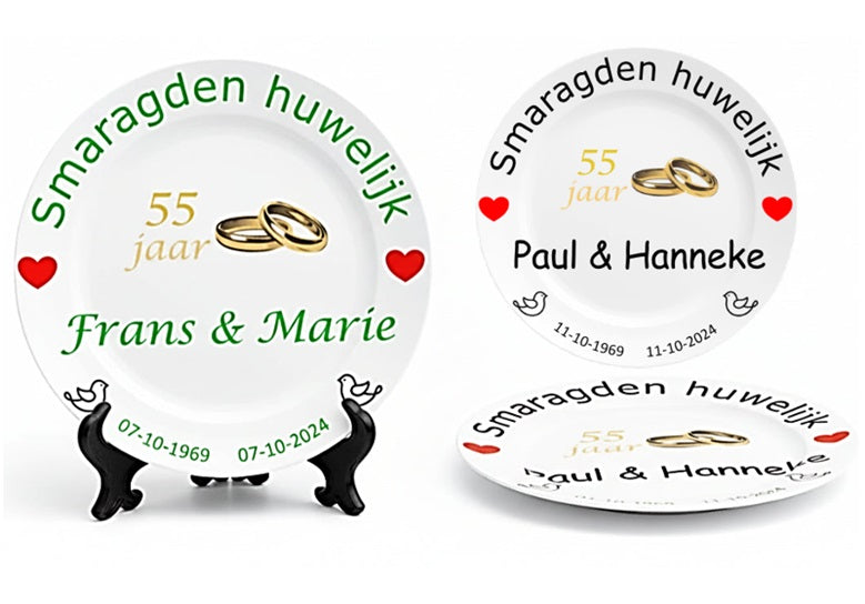 Smaragden trouw cadeau met namen