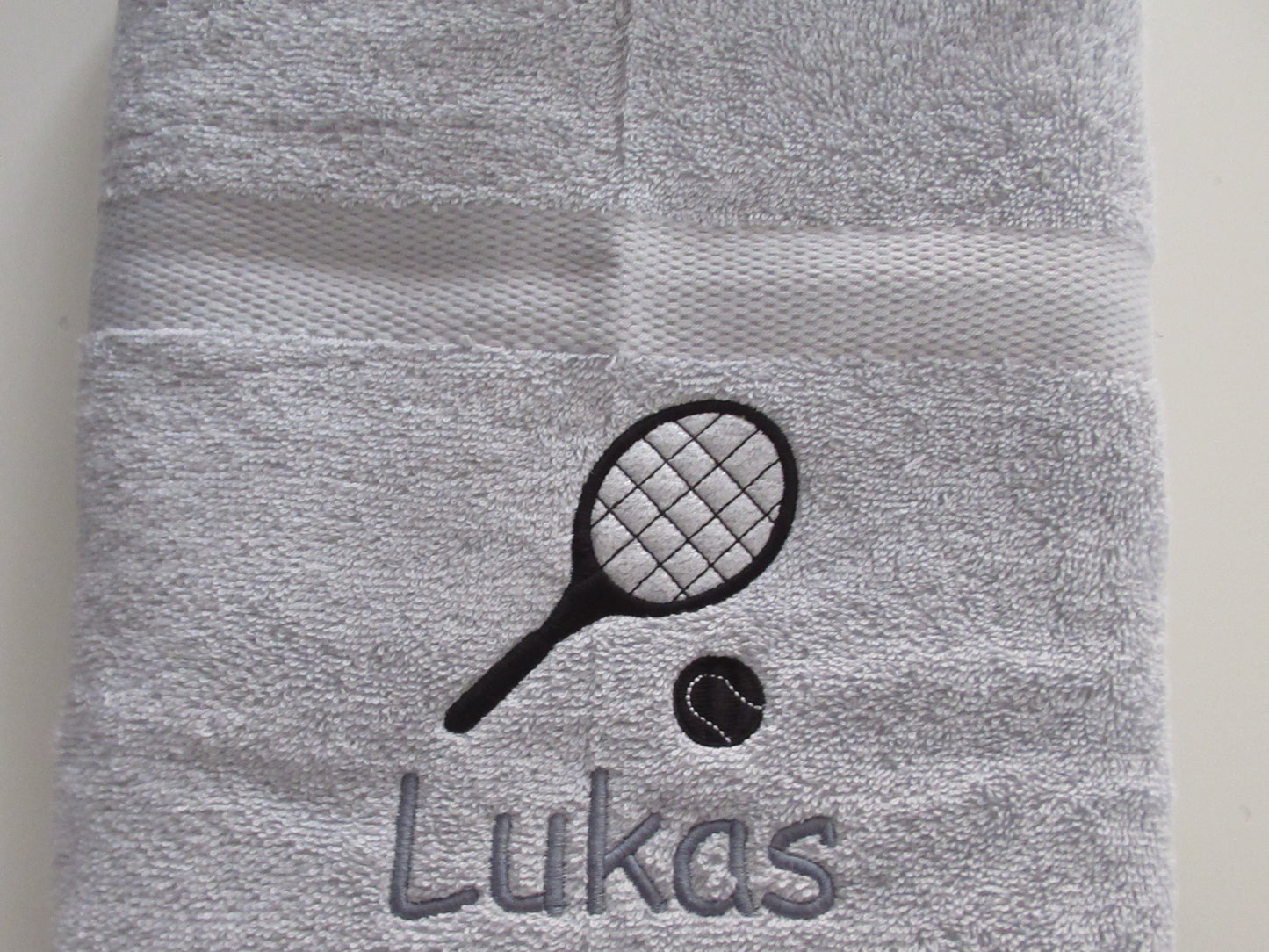 Tennis handdoek grijs met naam - Gepersonaliseerd Cadeau | Borduurkado