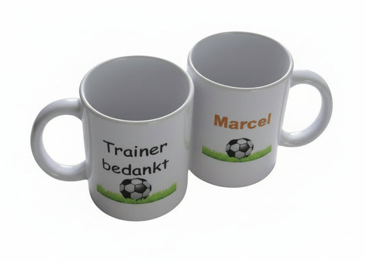 Trainer bedankt voetbal mok