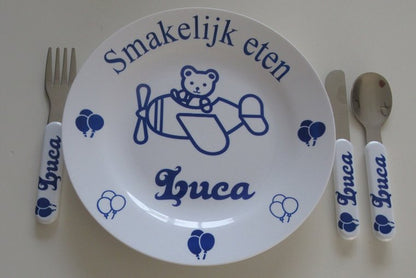 Kinderbordje met Naam en Afbeelding - Gepersonaliseerd Cadeau - In-house Geborduurd